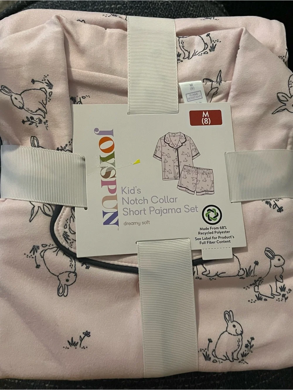 Girls' Pink Bunny Short Pajama Set with Contrast Piping - Picture 3 of 4